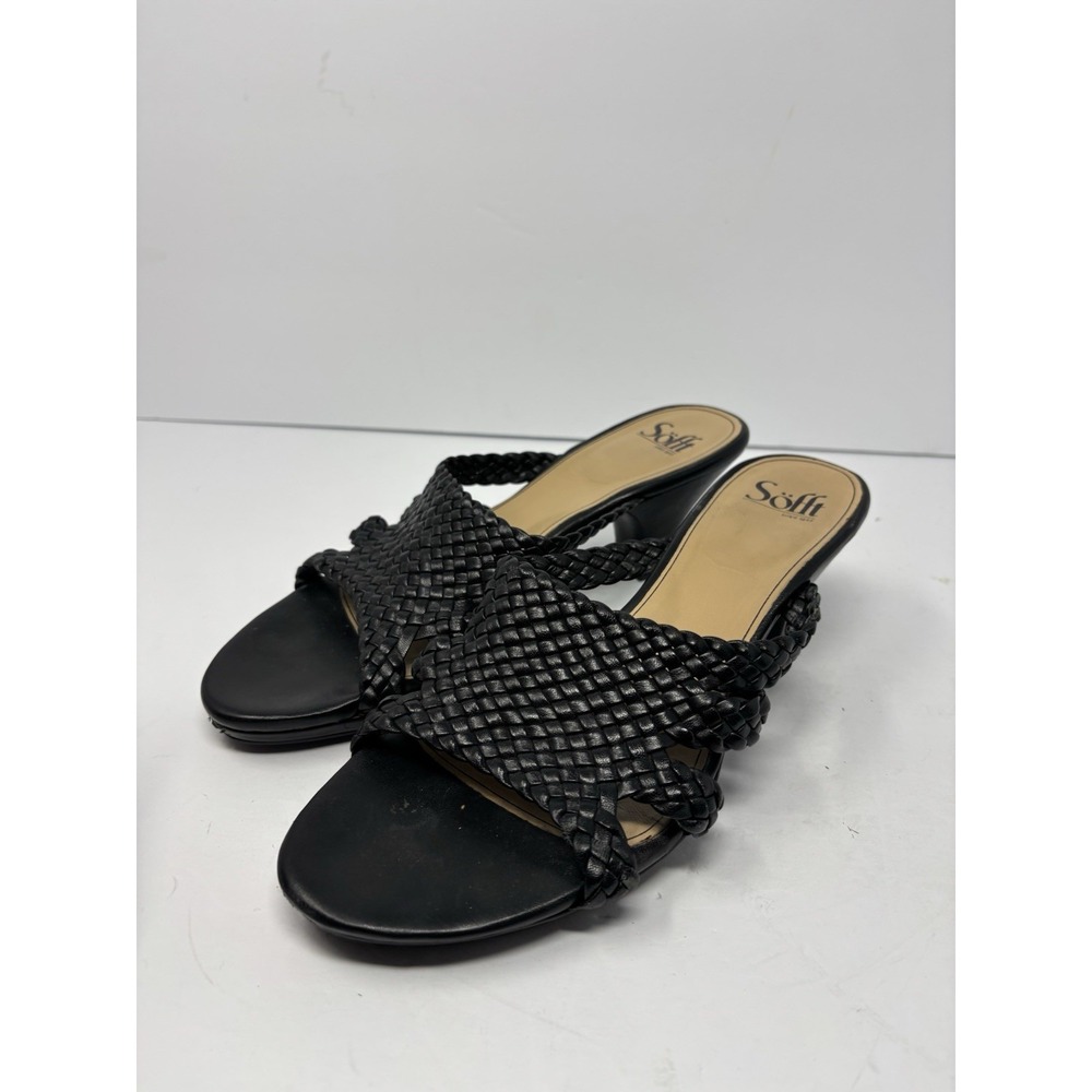 SOFFT Black Braided Leather Slide Sandals Sz 10M Slip On Heels Mules 1203610